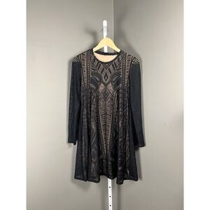BCBGMAXAZRIA Natyly SZ XS Black Geometric Lace Long Sleeve Dress Lined